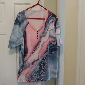SHEIN Pink and Gray Graphic Tunic Top